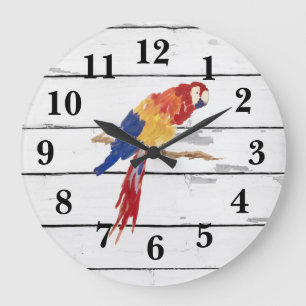 Tropical Bird Painting Shiplap Rustic Decor Large  Clock