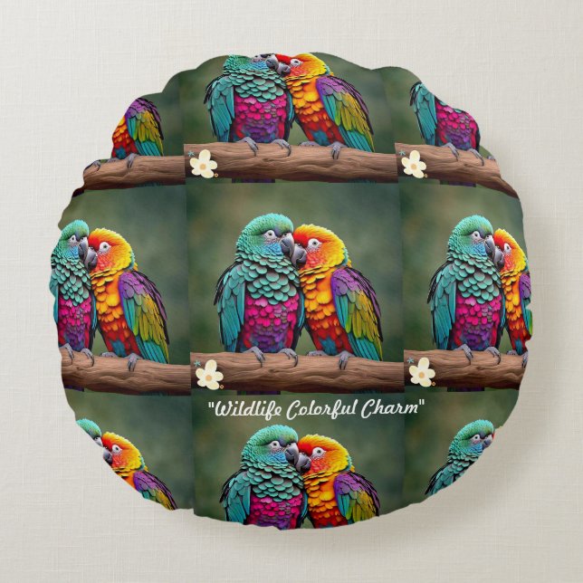 "Tropical Bird Sanctuary" Round Cushion (Front)