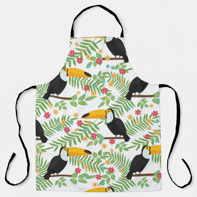 Tropical bird seamless pattern background. Toucan  Apron (Front)