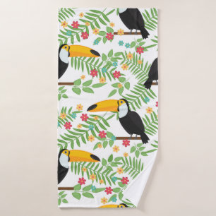 Tropical bird seamless pattern background. Toucan  Bath Towel