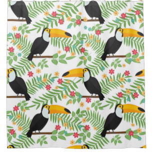 Tropical bird seamless pattern background. Toucan Shower Curtain