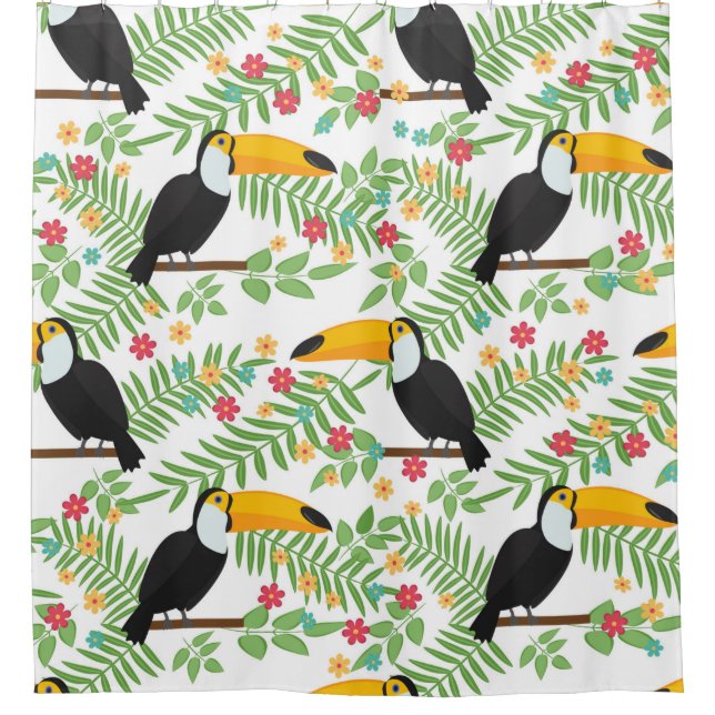 Tropical bird seamless pattern background. Toucan  Shower Curtain (Front)
