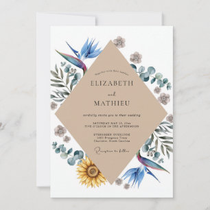 Tropical Bird Sunflower Eucalyptus Wedding Invitation