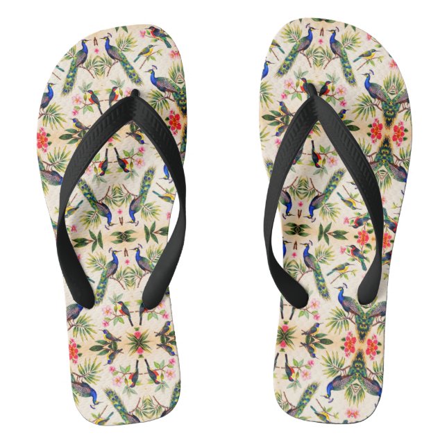 Tropical Bird Watercolor Art Slippers  Flip Flops (Footbed)