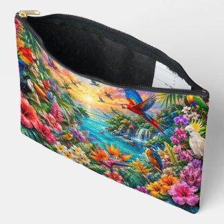 Tropical Birds Accessory Pouch | Colorful Floral P