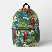 Tropical Birds and Flowers Custom Monogram Name