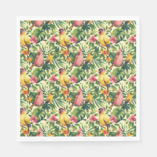 Tropical Birds and Flowers Paper Party Napkin
