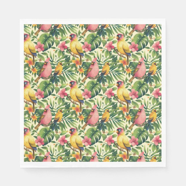 Tropical Birds and Flowers Paper Party Napkin (Front)