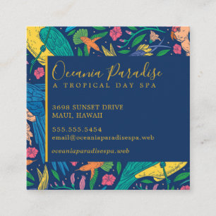 Tropical Birds and Flowers Pattern Floral Square B Business Card