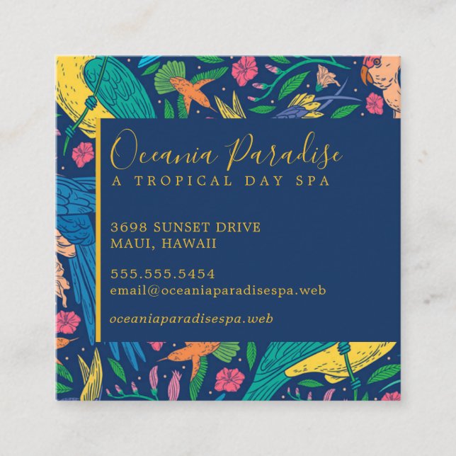 Tropical Birds and Flowers Pattern Floral Square B Square Business Card (Front)