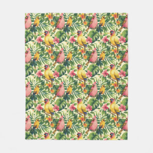 Tropical Birds and Flowers Sherpa Throw Blanket