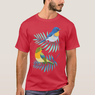 Tropical Birds And Palm Leaves retro T-Shirt