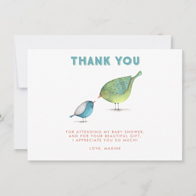 Tropical Birds Baby Shower Thank You Note (Front)