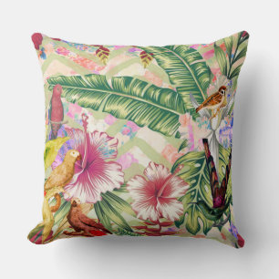 Tropical Birds & Background Throw Pillow