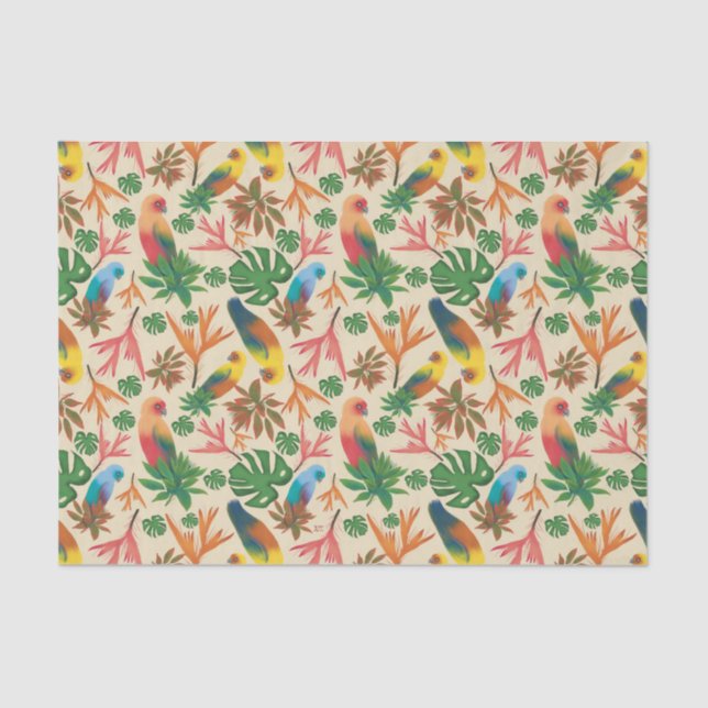 Tropical Birds Colourful Floral Pattern Tissue Paper (Front)