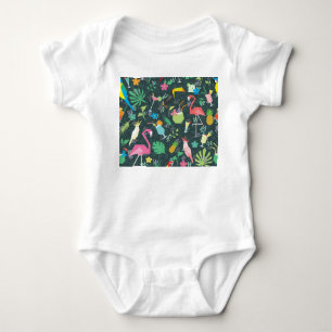 Tropical Birds Drinks: Vibrant Seamless. Baby Bodysuit