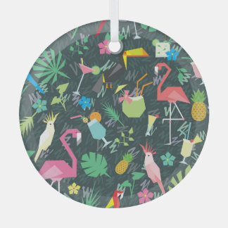 Tropical Birds Drinks: Vibrant Seamless. Glass Tree Decoration