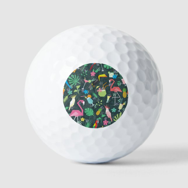 Tropical Birds Drinks: Vibrant Seamless. Golf Balls (Front)