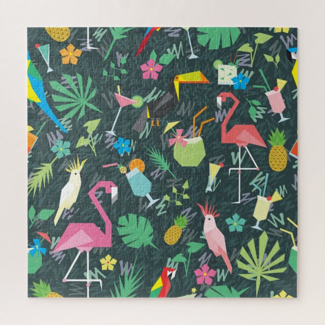 Tropical Birds Drinks: Vibrant Seamless. Jigsaw Puzzle (Vertical)