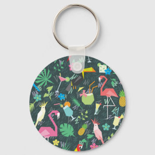 Tropical Birds Drinks: Vibrant Seamless. Key Ring