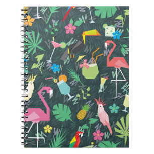 Tropical Birds Drinks: Vibrant Seamless. Notebook