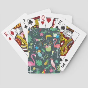 Tropical Birds Drinks: Vibrant Seamless. Playing Cards