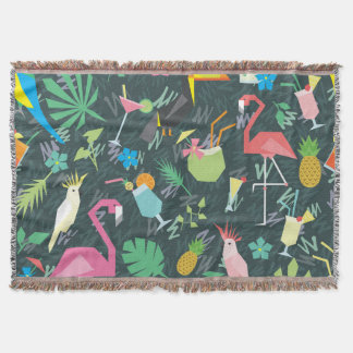 Tropical Birds Drinks: Vibrant Seamless. Throw Blanket