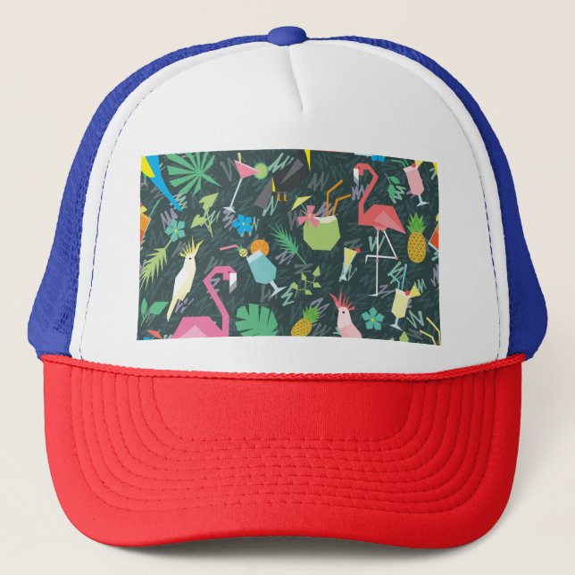 Tropical Birds Drinks: Vibrant Seamless. Trucker Hat (Front)