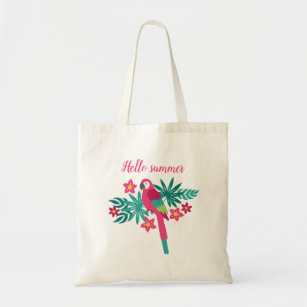 Tropical birds, exotic flowers, fruits and leaves tote bag