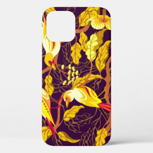 Tropical Birds Exotic Flowers Illustration iPhone 12 Case