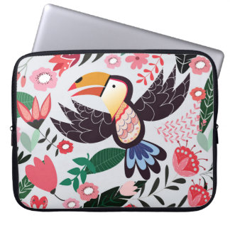 Tropical birds, floral doodle pattern. laptop sleeve