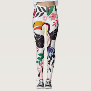 Tropical birds, floral doodle pattern. leggings