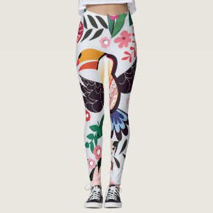 Tropical birds, floral doodle pattern. leggings