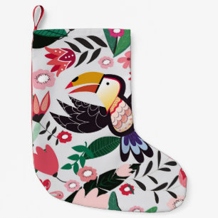 Tropical birds, floral doodle pattern. small christmas stocking