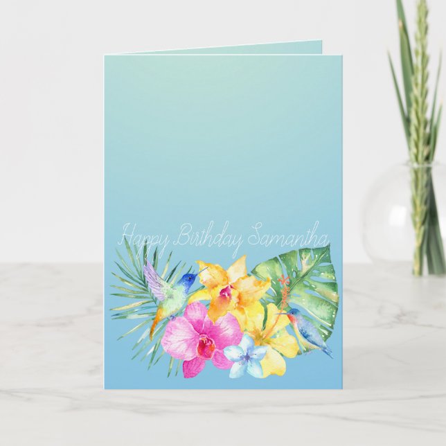 Tropical Birds Floral Ombre Card (Front)