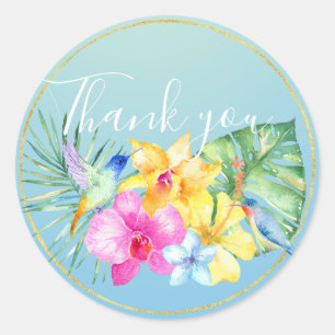 Tropical Birds Floral Ombre Thank you Classic Round Sticker