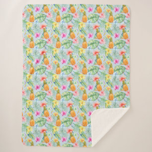 Tropical Birds Floral Sherpa Blanket