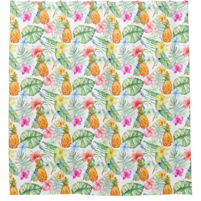 Tropical Birds Floral Shower Curtain (Front)