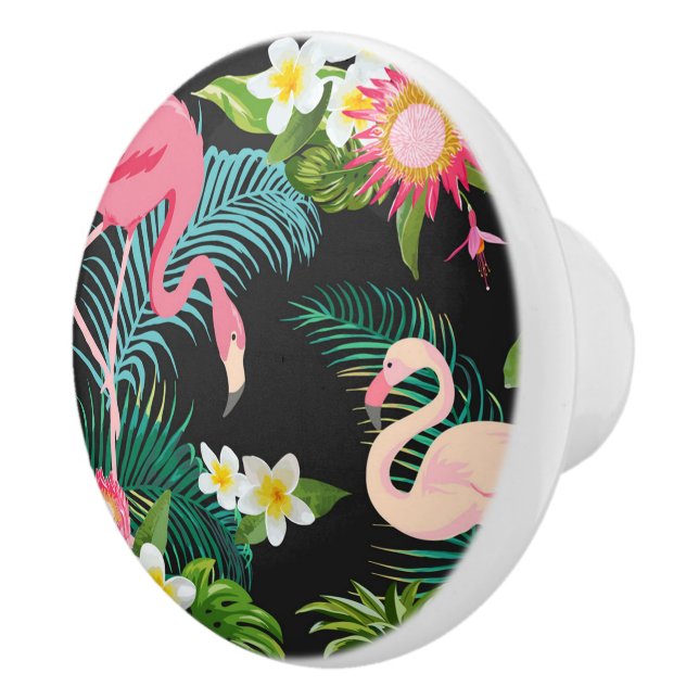 Tropical Birds Flowers Flamingo Watery Landscape Ceramic Knob (Right)