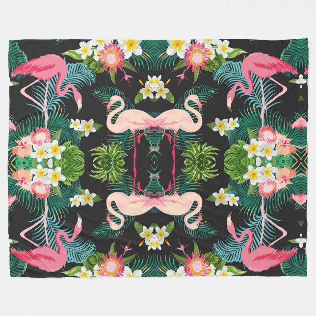 Tropical Birds Flowers Flamingo Watery Landscape Fleece Blanket (Front (Horizontal))