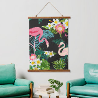 Tropical Birds Flowers Flamingo Watery Landscape Hanging Tapestry