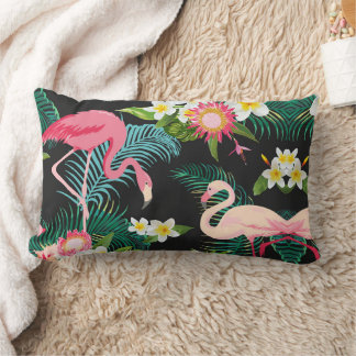 Tropical Birds Flowers Flamingo Watery Landscape Lumbar Cushion