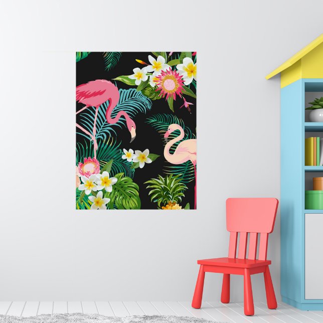 Tropical Birds Flowers Flamingo Watery Landscape Poster (Nursery 1)