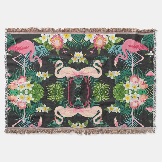 Tropical Birds Flowers Flamingo Watery Landscape Throw Blanket (Front)