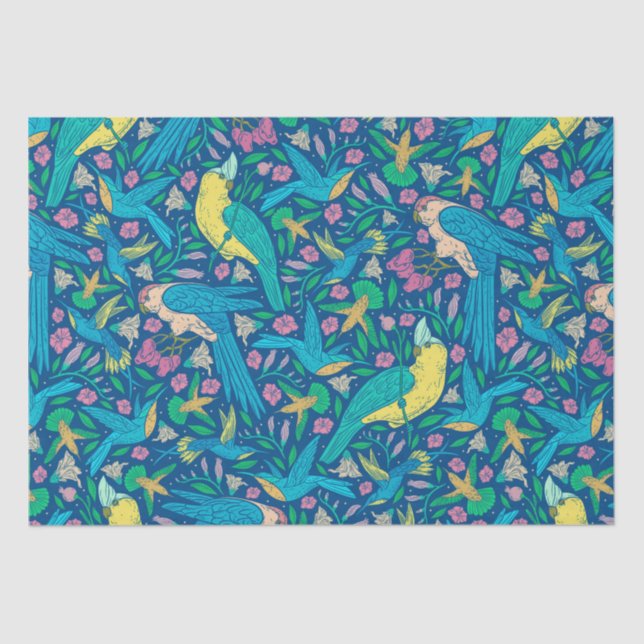 Tropical Birds & Flowers Pattern Tissue Paper (Front)