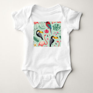 Tropical birds, flowers, watercolor pattern. baby bodysuit