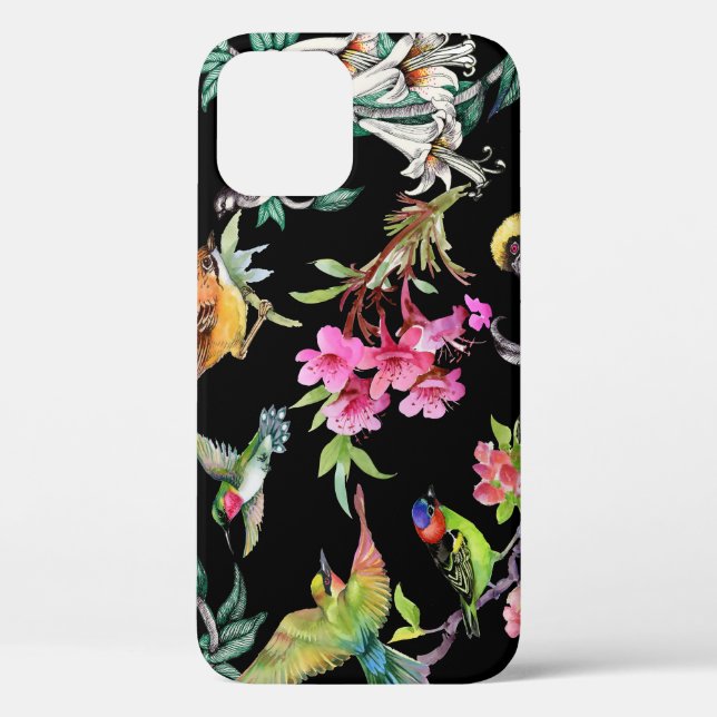 Tropical Birds Flowers: Watercolor Pattern Case-Mate iPhone Case (Back)