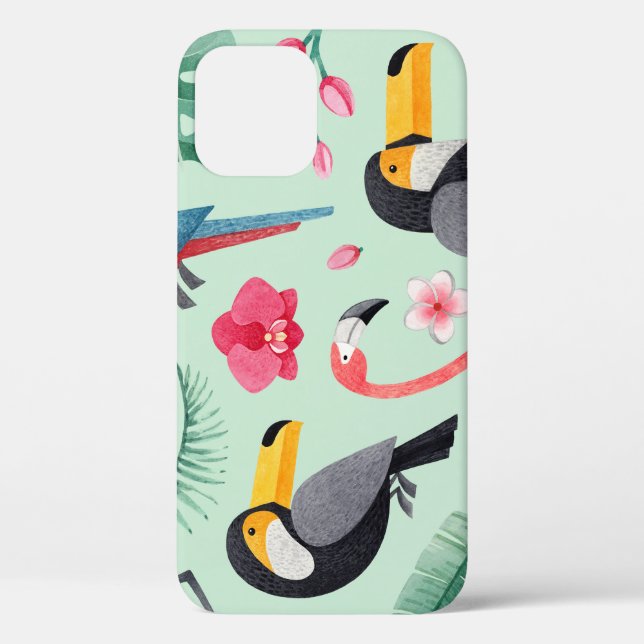 Tropical birds, flowers, watercolor pattern. Case-Mate iPhone case (Back)