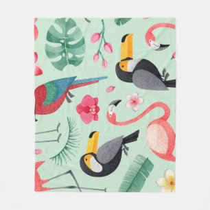 Tropical birds, flowers, watercolor pattern. fleece blanket
