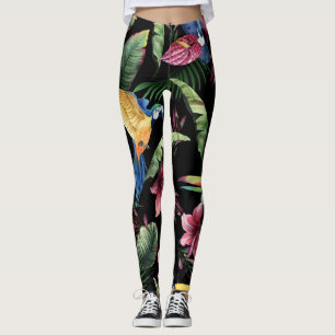 Tropical birds, flowers: watercolor pattern. leggings